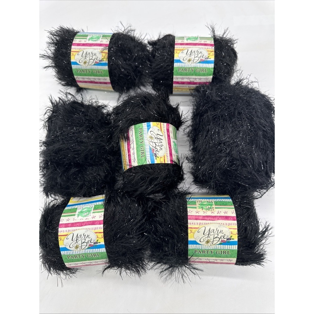 Lot 7 Skeins Yarn Bee Party Girl  Yarn Color Kem 114 black & Silver‎ Metallic